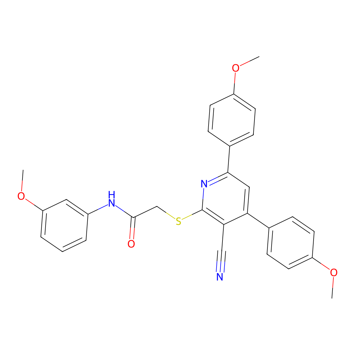 2-[3-cyano-4,6-bis(4-methoxyphenyl)pyridin-2-yl]sulfanyl-N-(3-methoxyphenyl)acetamide molecular structure, CAS 328277-05-0