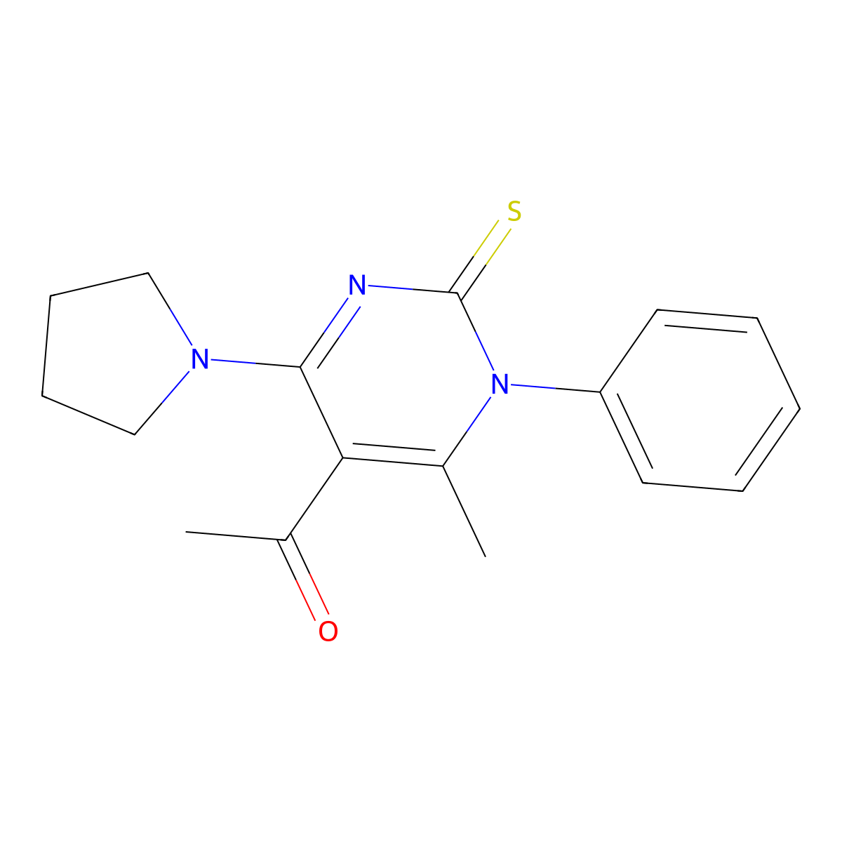 1-(6-Methyl-1-phenyl-4-pyrrolidin-1-yl-2-sulfanylidenepyrimidin-5-yl)ethanone molecular structure, CAS 328277-50-5