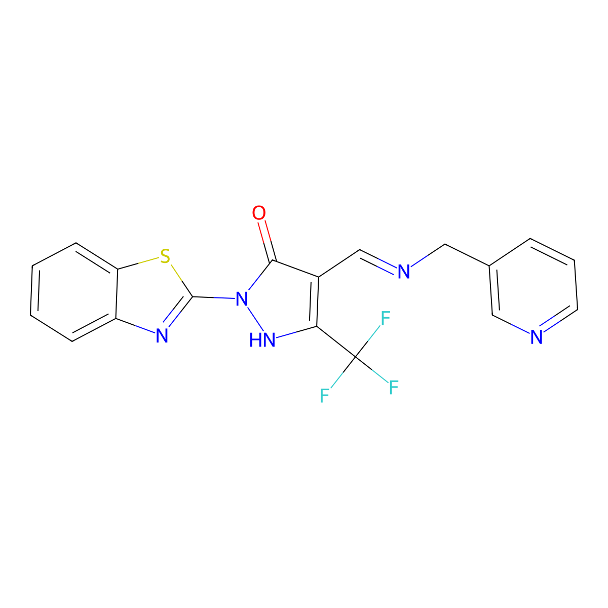 2-(1,3-benzothiazol-2-yl)-4-{[(3-pyridinylmethyl)imino]methyl}-5-(trifluoromethyl)-1,2-dihydro-3H-pyrazol-3-one molecular structure, CAS 328277-72-1