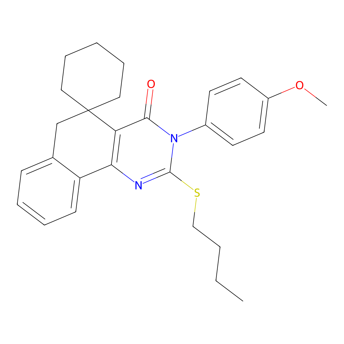 2-(butylsulfanyl)-3-(4-methoxyphenyl)-5,6-dihydrospiro(benzo[h]quinazoline-5,1'-cyclohexane)-4(3H)-one molecular structure, CAS 328277-91-4