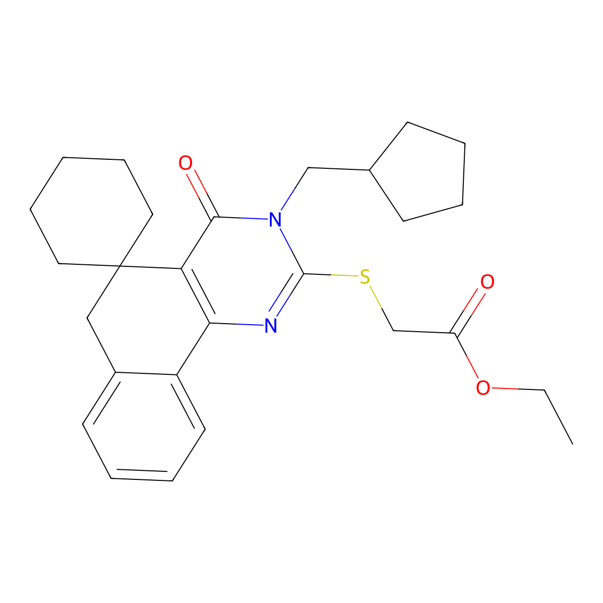 ethyl 2-[3-(cyclopentylmethyl)-4-oxospiro[6H-benzo[h]quinazoline-5,1'-cyclohexane]-2-yl]sulfanylacetate molecular structure, CAS 328278-68-8
