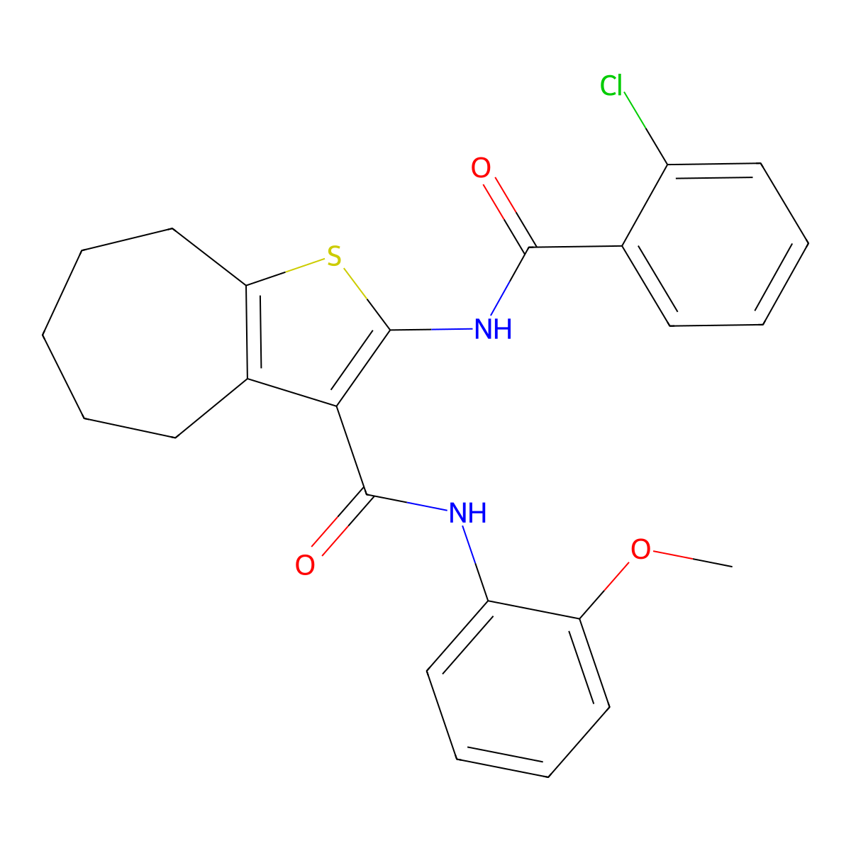 2-[(2-chlorobenzoyl)amino]-N-(2-methoxyphenyl)-5,6,7,8-tetrahydro-4H-cyclohepta[b]thiophene-3-carboxamide molecular structure, CAS 328278-86-0