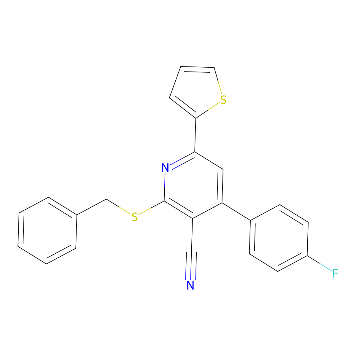 2-Benzylsulfanyl-4-(4-fluorophenyl)-6-thiophen-2-ylpyridine-3-carbonitrile molecular structure, CAS 328282-07-1