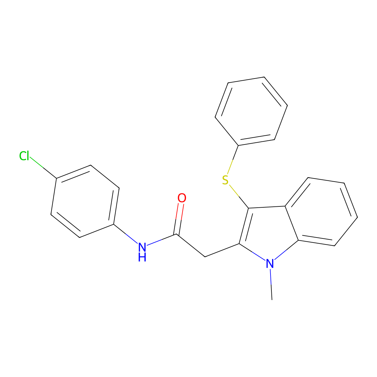 N-(4-chlorophenyl)-2-[1-methyl-3-(phenylsulfanyl)-1H-indol-2-yl]acetamide molecular structure, CAS 328282-08-2