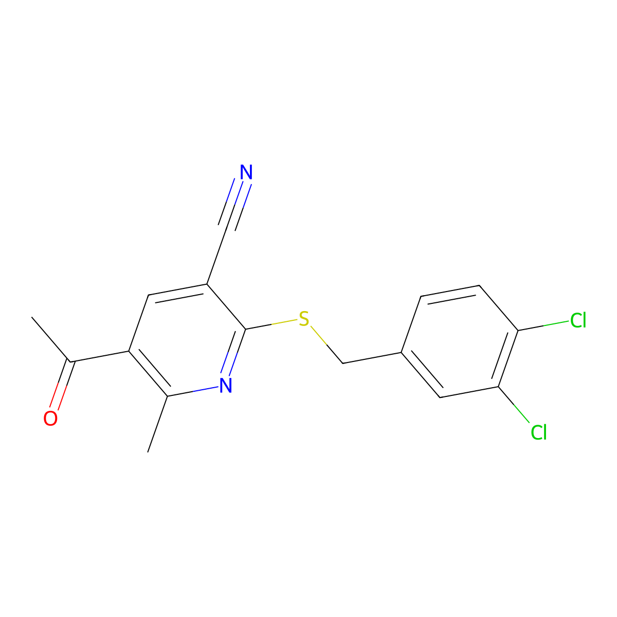 5-Acetyl-2-{[(3,4-dichlorophenyl)methyl]sulfanyl}-6-methylpyridine-3-carbonitrile molecular structure, CAS 328282-10-6