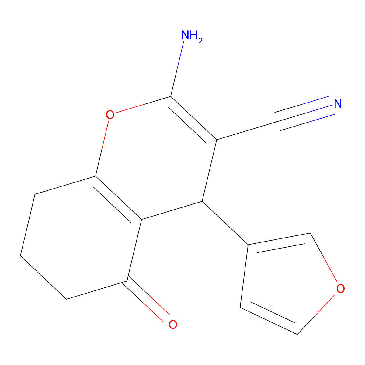 2-amino-4-(furan-3-yl)-5-oxo-5,6,7,8-tetrahydro-4H-chromene-3-carbonitrile molecular structure, CAS 328282-53-7