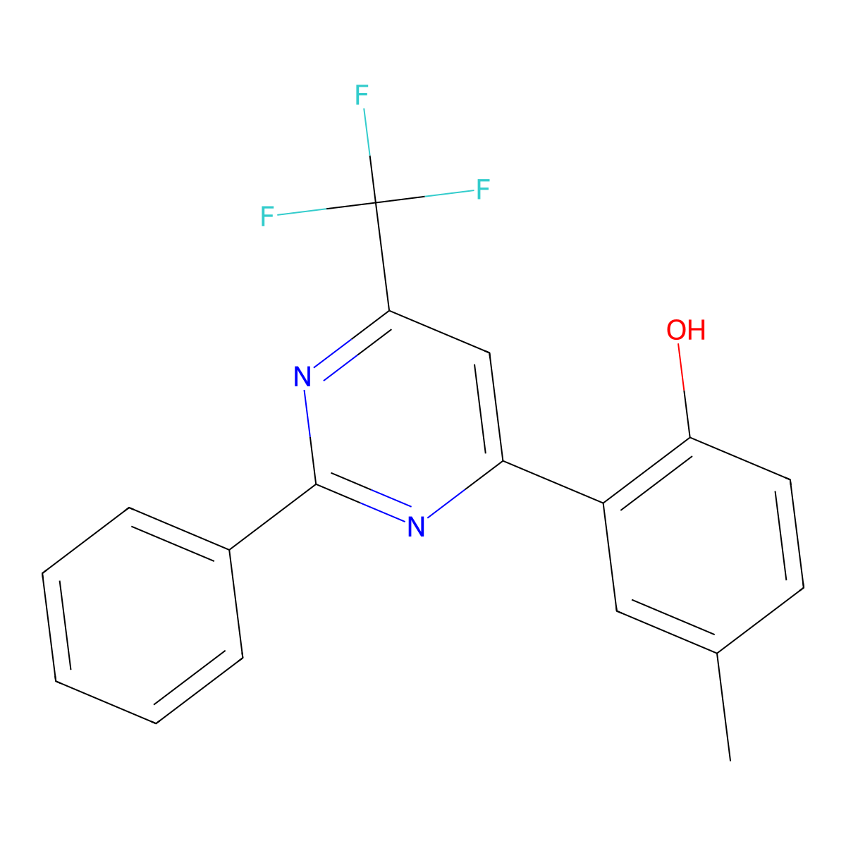 4-Methyl-2-(2-phenyl-6-(trifluoromethyl)pyrimidin-4-yl)phenol molecular structure, CAS 328285-36-5