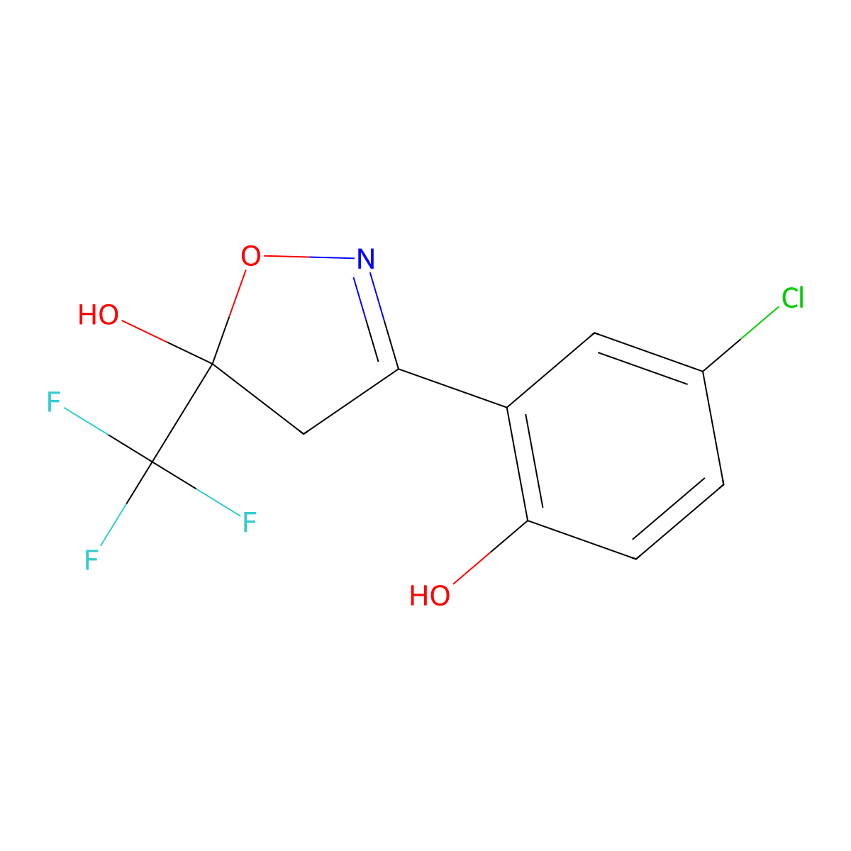 3-(5-Chloro-2-hydroxyphenyl)-5-(trifluoromethyl)-4,5-dihydroisoxazol-5-ol molecular structure, CAS 328285-41-2
