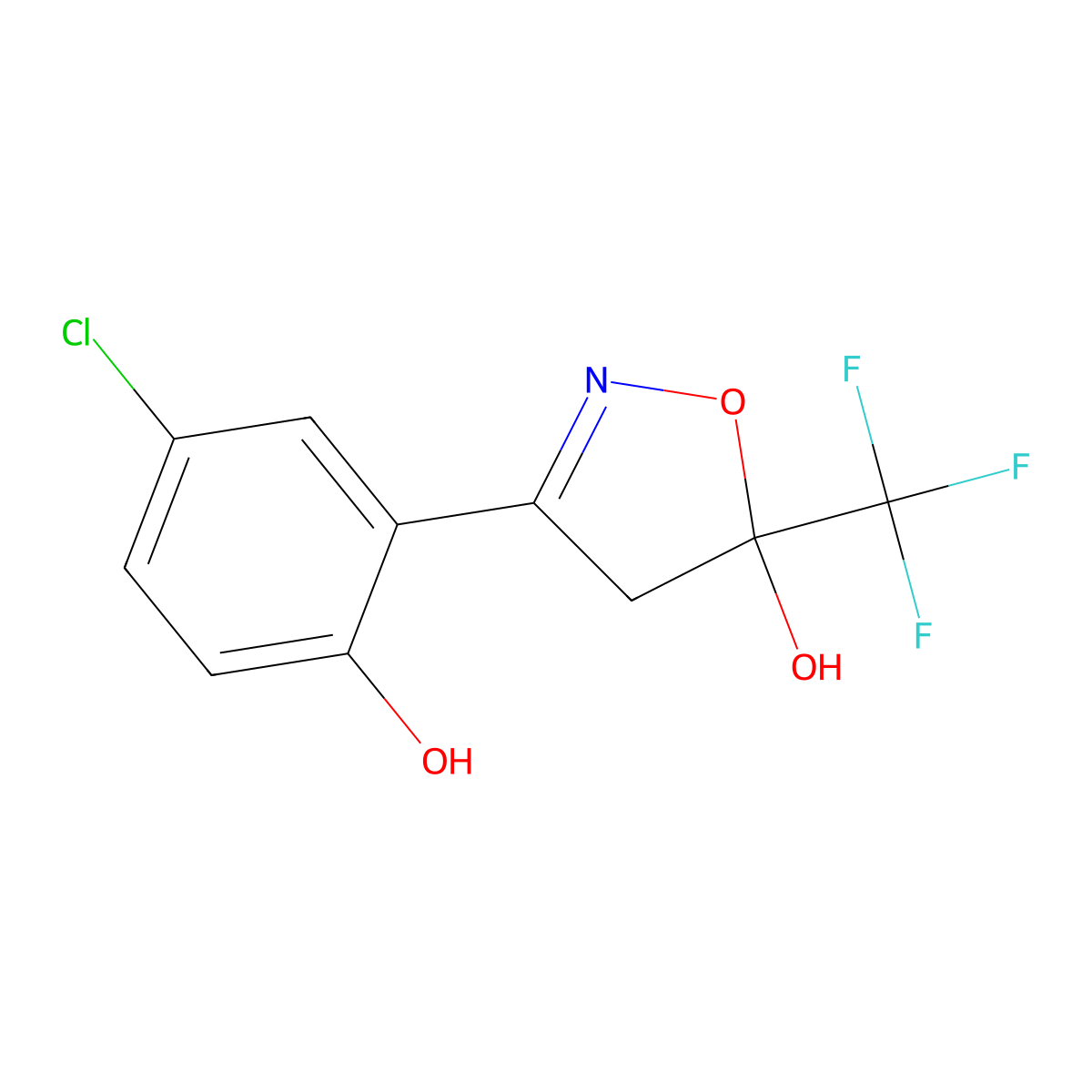 3-(5-Chloro-2-hydroxyphenyl)-5-(trifluoromethyl)-4,5-dihydroisoxazol-5-ol molecular structure, CAS 328285-41-2