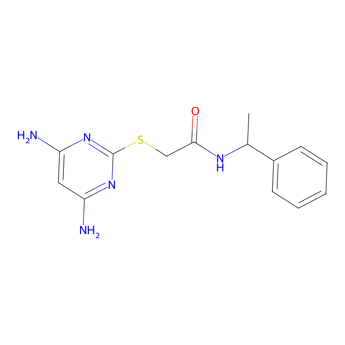 2-[(4,6-diaminopyrimidin-2-yl)sulfanyl]-N-(1-phenylethyl)acetamide molecular structure, CAS 328285-52-5