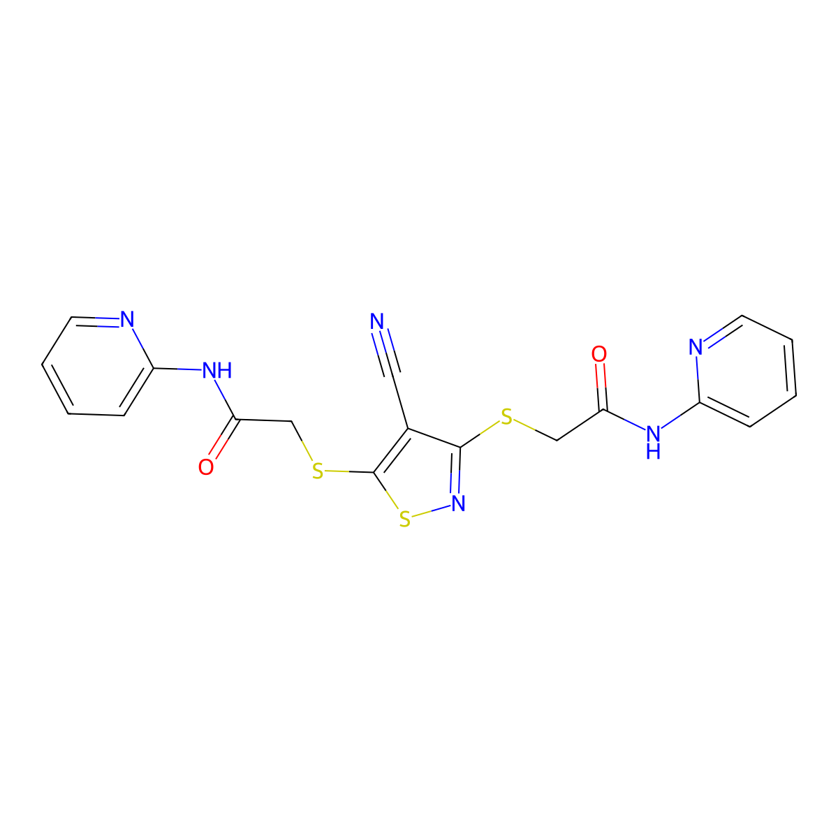 2-[(4-Cyano-3-{[2-oxo-2-(2-pyridinylamino)ethyl]sulfanyl}-5-isothiazolyl)sulfanyl]-N-(2-pyridinyl)acetamide molecular structure, CAS 328285-76-3