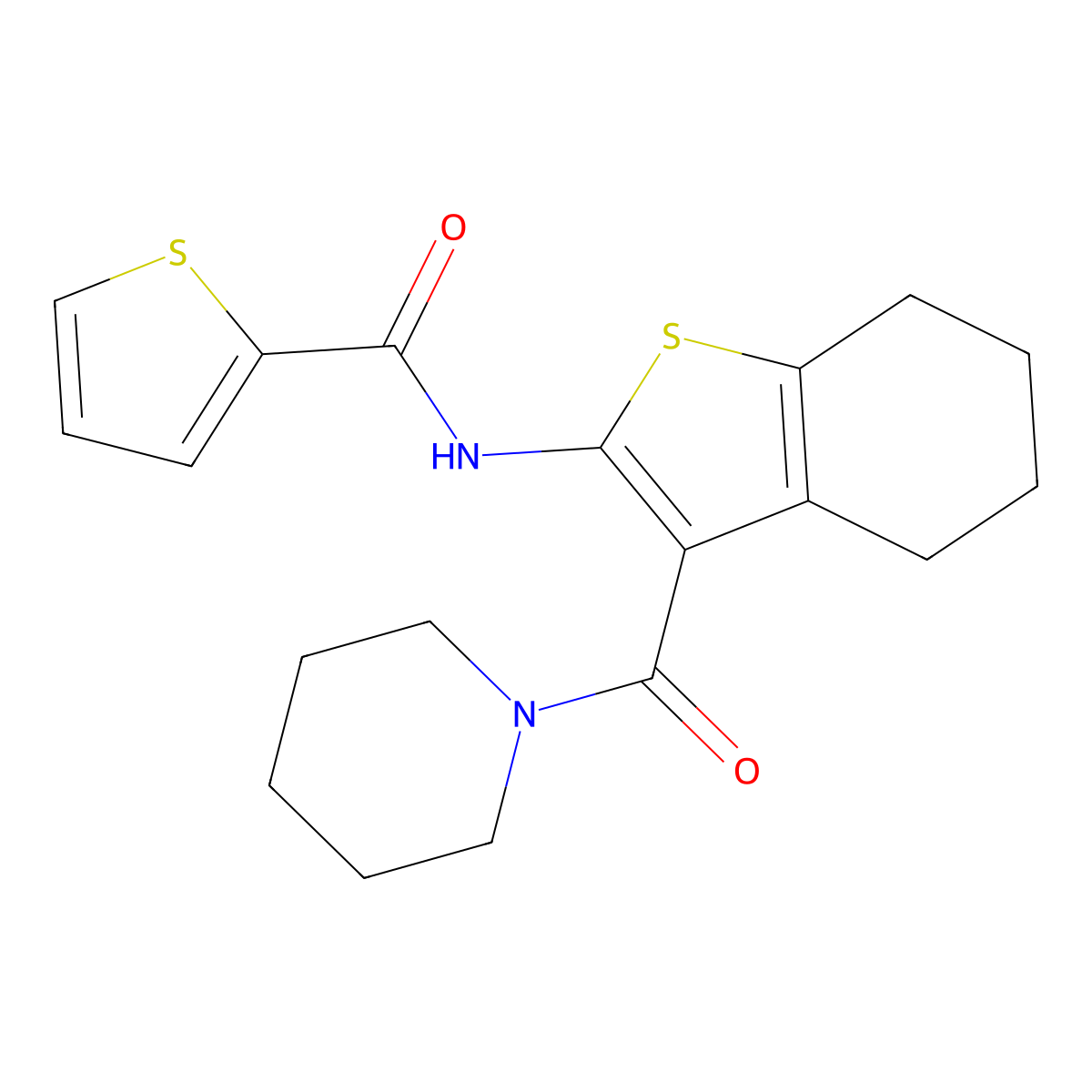 N-(3-(piperidin-1-ylcarbonyl)-4,5,6,7-tetrahydro-1-benzothiophen-2-yl)thiophene-2-carboxamide molecular structure, CAS 328286-00-6