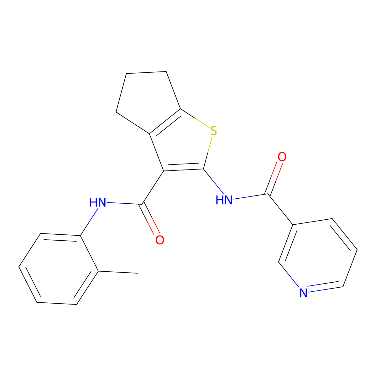 N-[3-[(2-methylphenyl)carbamoyl]-5,6-dihydro-4H-cyclopenta[b]thiophen-2-yl]pyridine-3-carboxamide molecular structure, CAS 328286-01-7