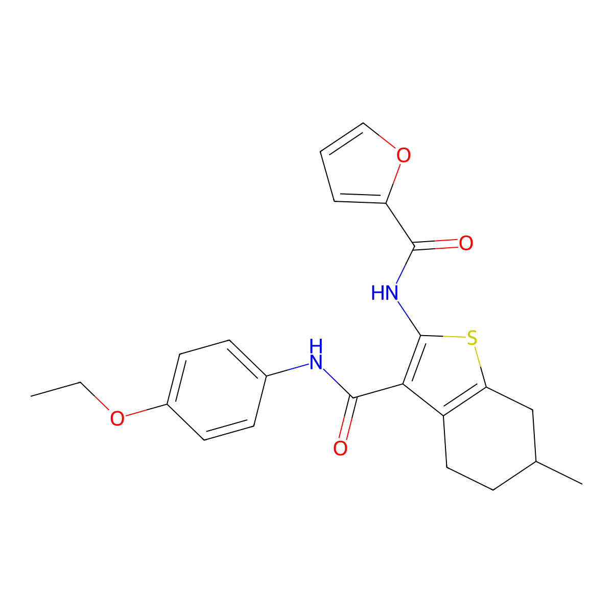 N-{3-[(4-ethoxyphenyl)carbamoyl]-6-methyl-4,5,6,7-tetrahydro-1-benzothiophen-2-yl}furan-2-carboxamide molecular structure, CAS 328286-12-0