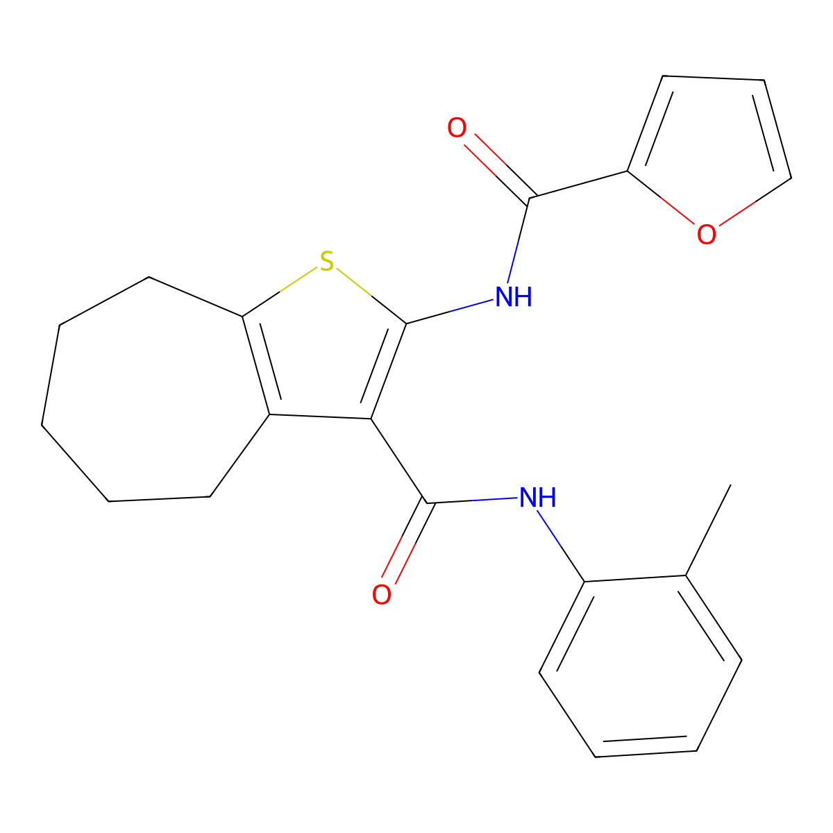 N-[3-[(2-methylphenyl)carbamoyl]-5,6,7,8-tetrahydro-4H-cyclohepta[b]thiophen-2-yl]furan-2-carboxamide molecular structure, CAS 328286-14-2