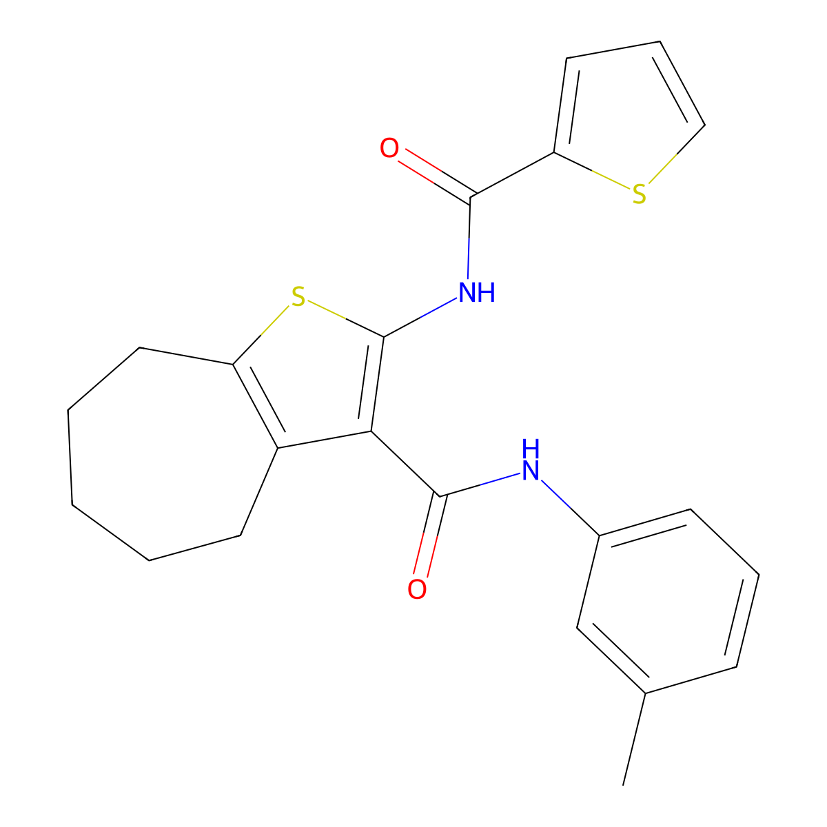 N-(3-methylphenyl)-2-(thiophene-2-carbonylamino)-5,6,7,8-tetrahydro-4H-cyclohepta[b]thiophene-3-carboxamide molecular structure, CAS 328286-19-7