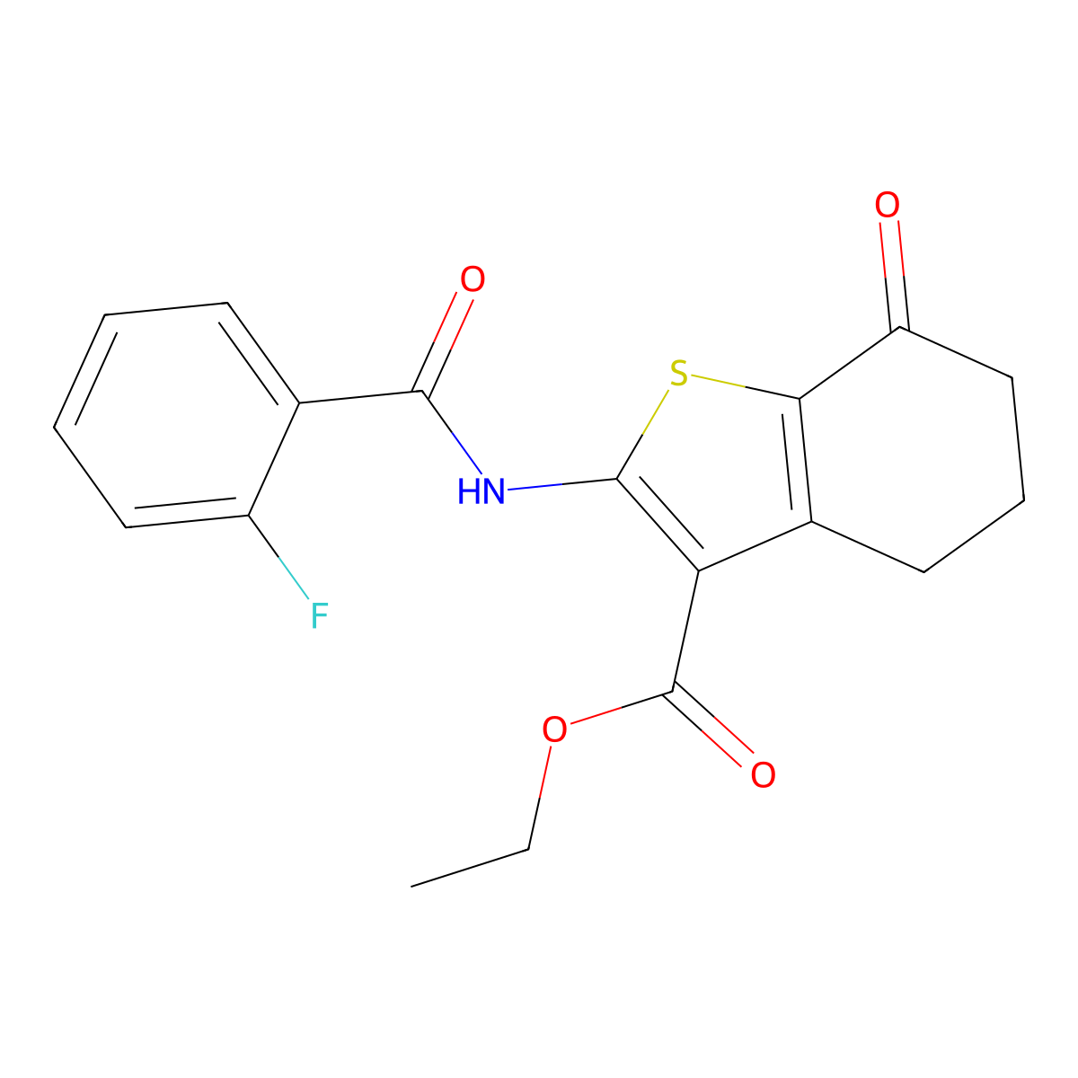 Ethyl 2-{[(2-fluorophenyl)carbonyl]amino}-7-oxo-4,5,6,7-tetrahydro-1-benzothiophene-3-carboxylate molecular structure, CAS 328286-22-2