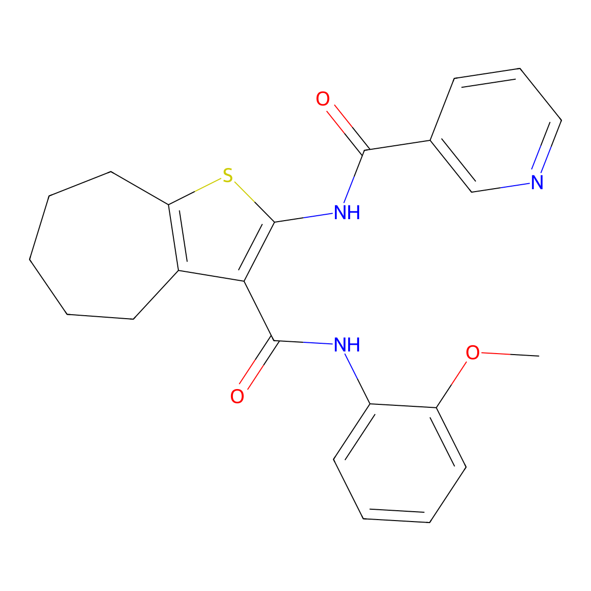 N-[3-[(2-methoxyphenyl)carbamoyl]-5,6,7,8-tetrahydro-4H-cyclohepta[b]thiophen-2-yl]pyridine-3-carboxamide molecular structure, CAS 328286-26-6