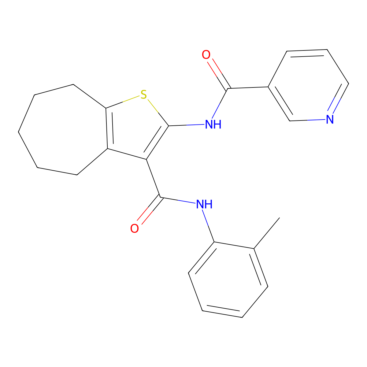 N-[3-[(2-methylphenyl)carbamoyl]-5,6,7,8-tetrahydro-4H-cyclohepta[b]thiophen-2-yl]pyridine-3-carboxamide molecular structure, CAS 328286-28-8