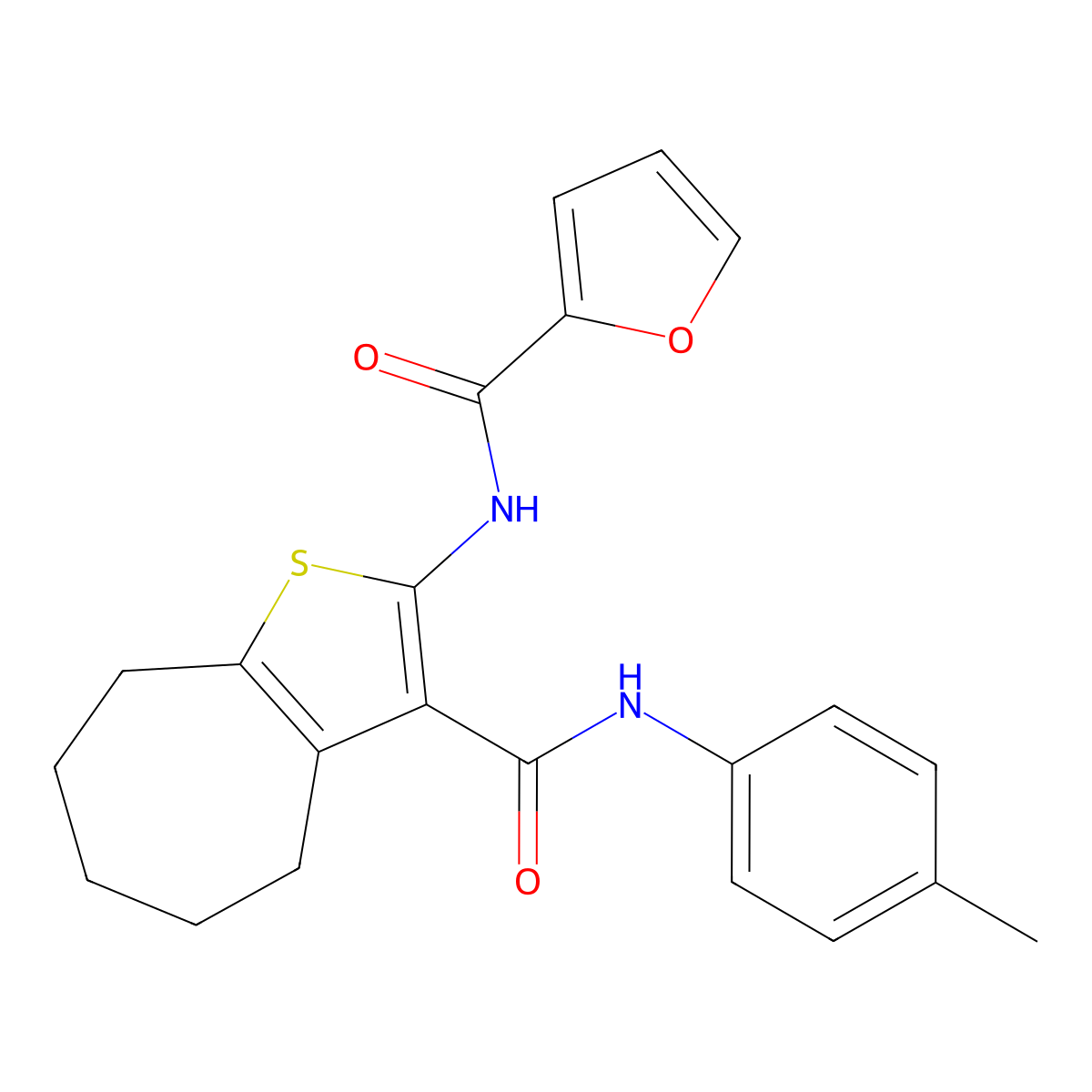 N-[3-[(4-methylphenyl)carbamoyl]-5,6,7,8-tetrahydro-4H-cyclohepta[b]thiophen-2-yl]furan-2-carboxamide molecular structure, CAS 328286-35-7