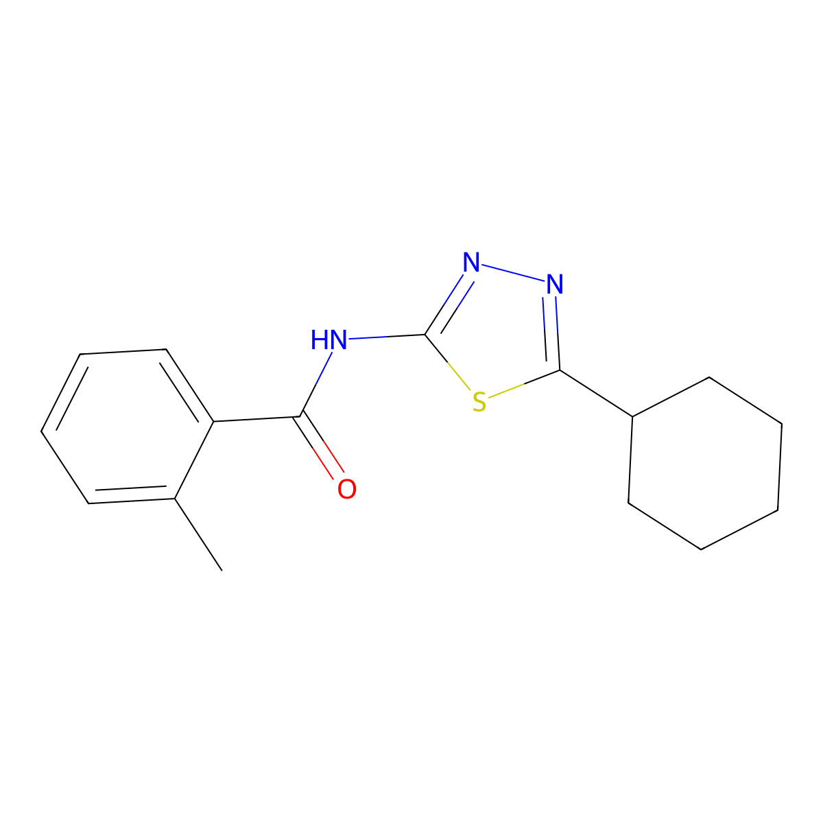 N-(5-cyclohexyl-1,3,4-thiadiazol-2-yl)-2-methylbenzamide molecular structure, CAS 328286-47-1