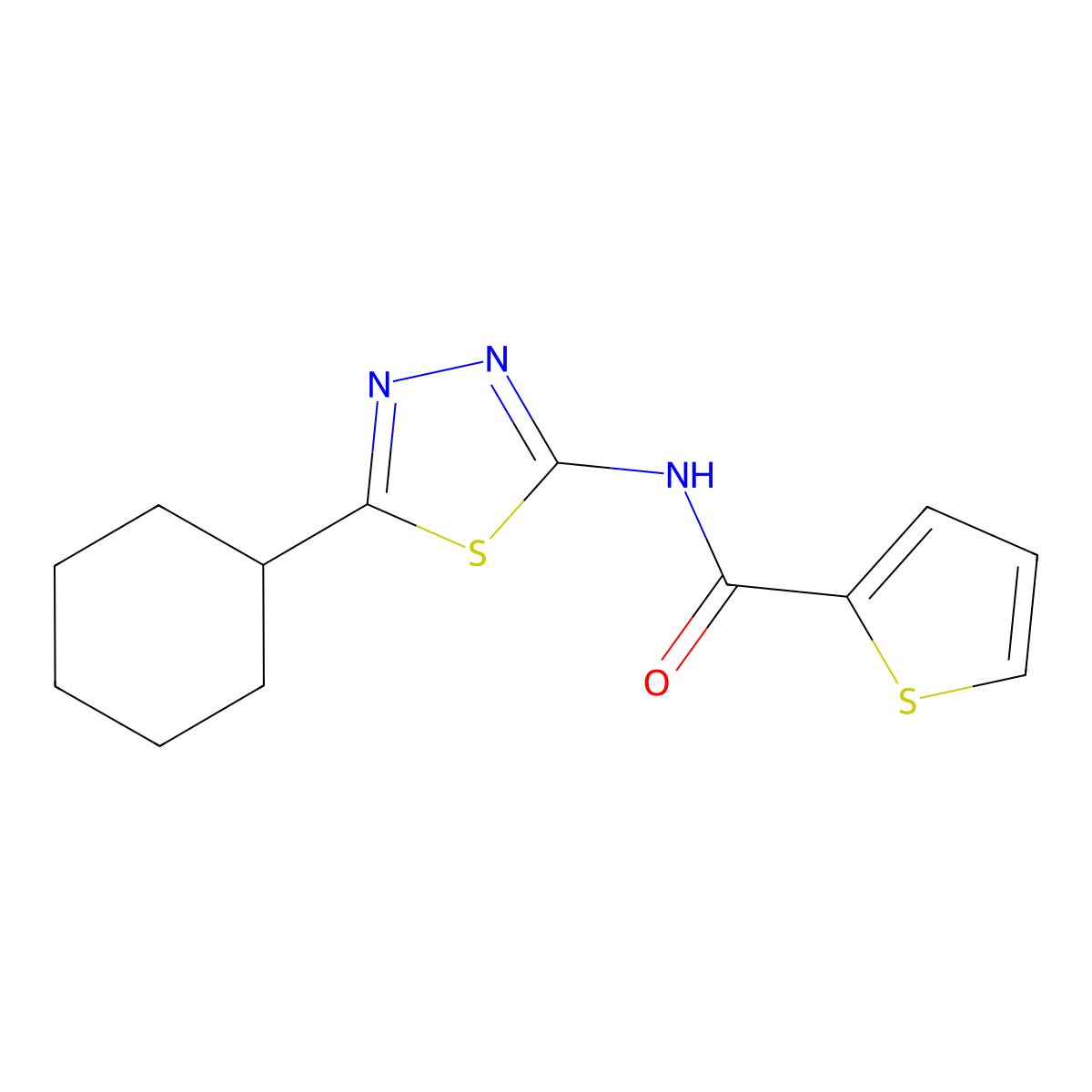 N-(5-cyclohexyl-1,3,4-thiadiazol-2-yl)thiophene-2-carboxamide molecular structure, CAS 328286-48-2
