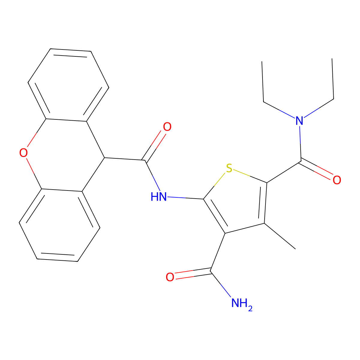 2-N,2-N-diethyl-3-methyl-5-(9H-xanthene-9-carbonylamino)thiophene-2,4-dicarboxamide molecular structure, CAS 328286-60-8
