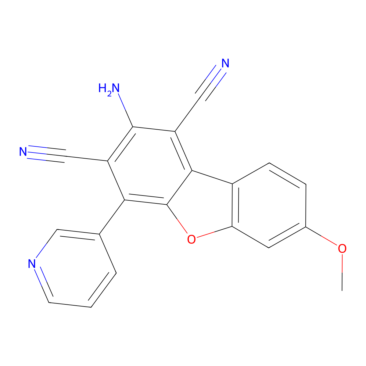 Dibenzofurane-1,3-dicarbonitrile, 2-amino-7-methoxy-4-(3-pyridyl)- molecular structure, CAS 328286-70-0