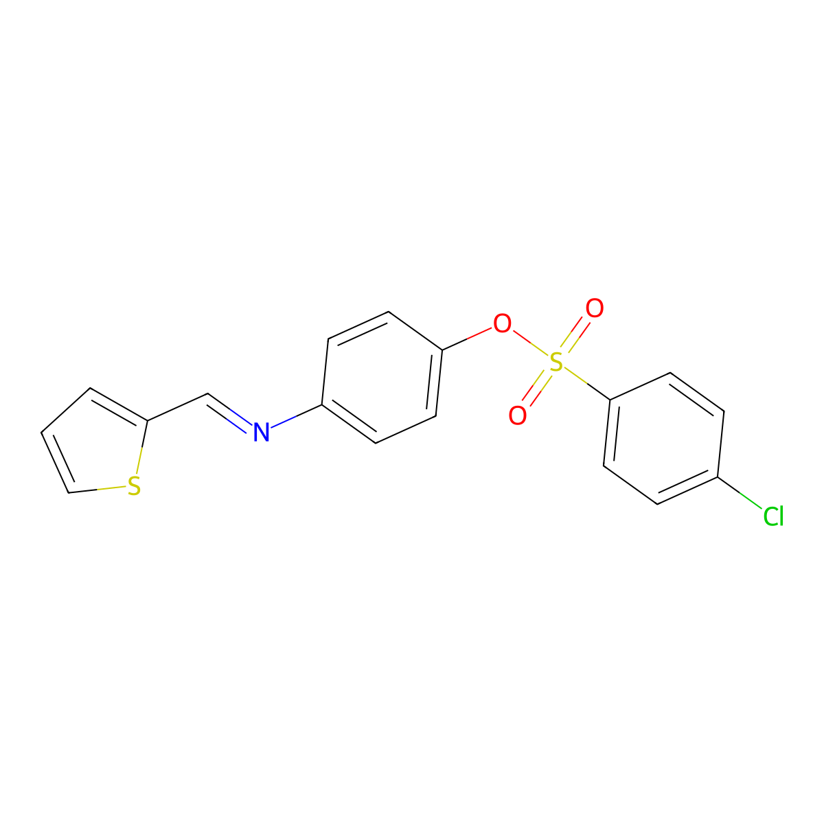 [4-(Thiophen-2-ylmethylideneamino)phenyl] 4-chlorobenzenesulfonate molecular structure, CAS 328287-38-3