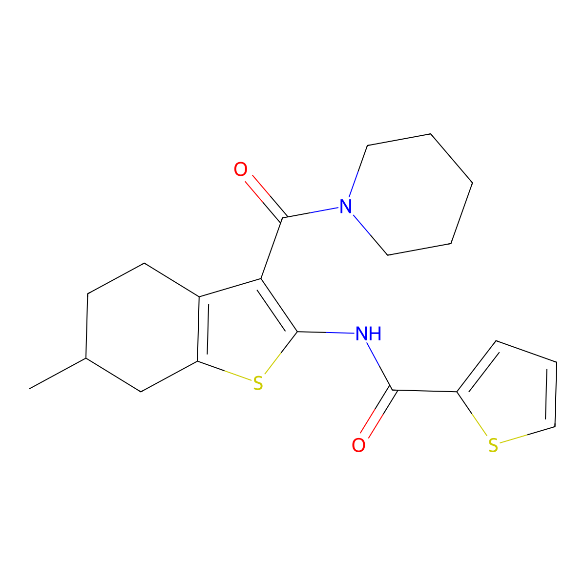 N-[6-methyl-3-(piperidine-1-carbonyl)-4,5,6,7-tetrahydro-1-benzothiophen-2-yl]thiophene-2-carboxamide molecular structure, CAS 328288-33-1