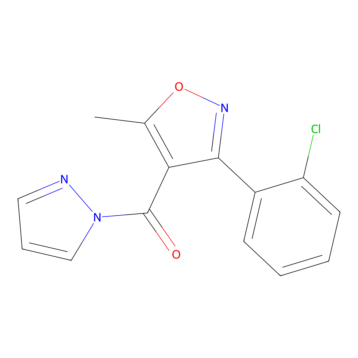 3-(2-chlorophenyl)-5-methyl-4-(1H-pyrazol-1-ylcarbonyl)isoxazole molecular structure, CAS 328311-22-4