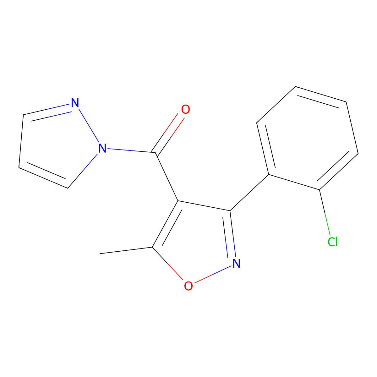 3-(2-chlorophenyl)-5-methyl-4-(1H-pyrazol-1-ylcarbonyl)isoxazole molecular structure, CAS 328311-22-4