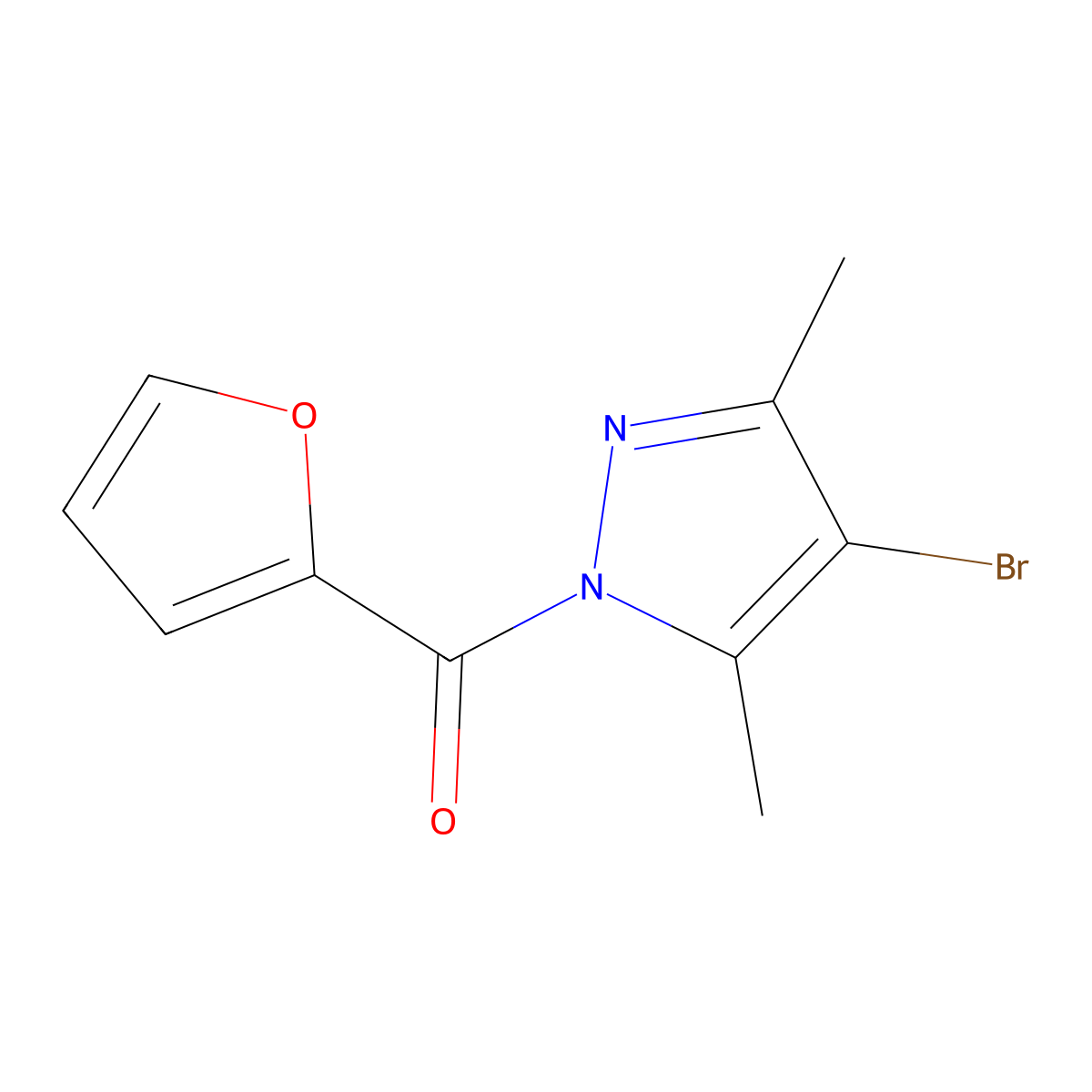 (4-Bromo-3,5-dimethylpyrazol-1-yl)-(furan-2-yl)methanone molecular structure, CAS 328386-49-8
