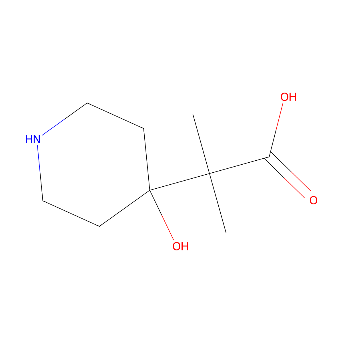 2-(4-Hydroxypiperidin-4-yl)-2-methylpropanoic acid molecular structure, CAS 328401-32-7