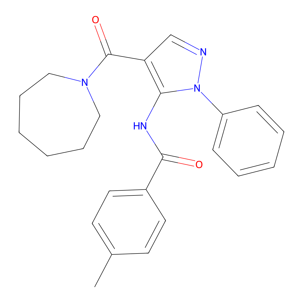 N-[4-(azepane-1-carbonyl)-2-phenylpyrazol-3-yl]-4-methylbenzamide molecular structure, CAS 328406-62-8