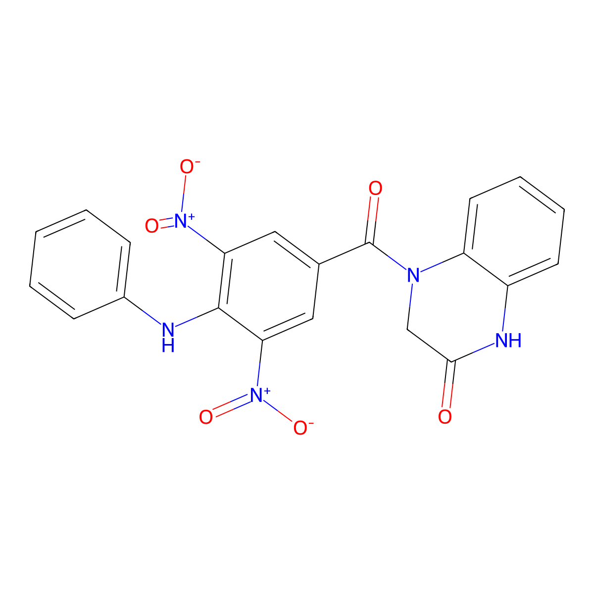 4-(3,5-dinitro-4-(phenylamino)benzoyl)-3,4-dihydroquinoxalin-2(1H)-one molecular structure, CAS 328539-30-6