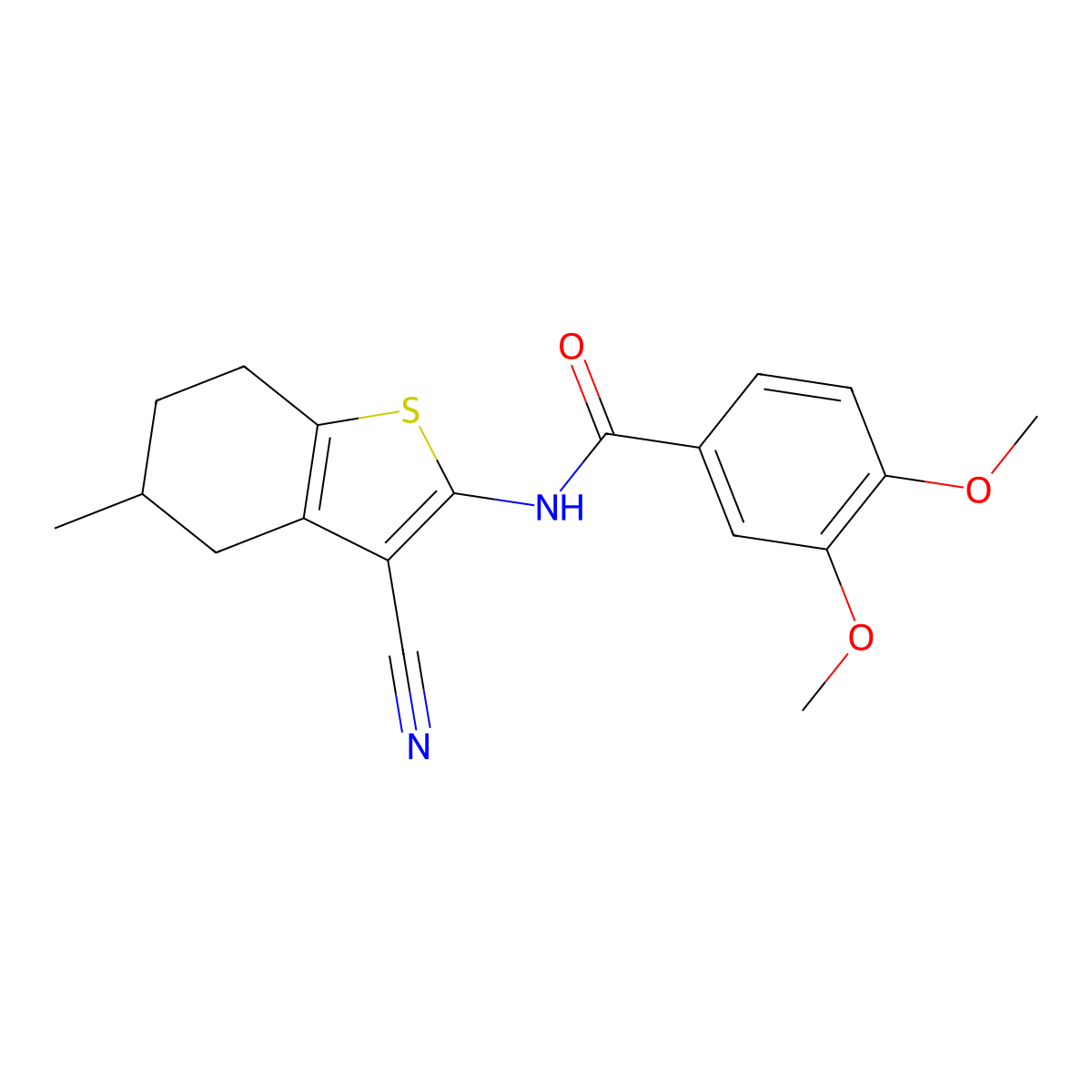 N-(3-cyano-5-methyl-4,5,6,7-tetrahydro-1-benzothiophen-2-yl)-3,4-dimethoxybenzamide molecular structure, CAS 328539-47-5