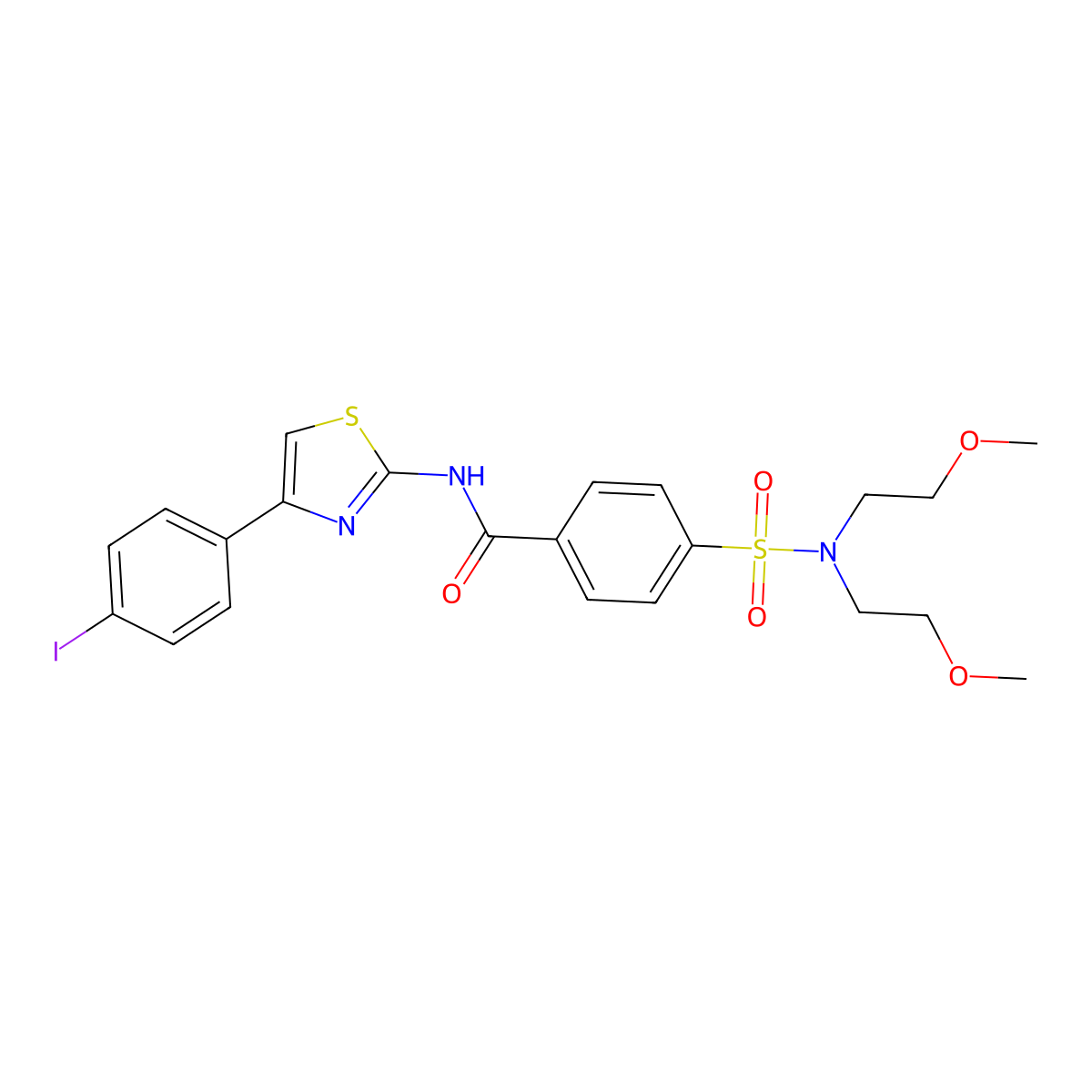 4-[bis(2-methoxyethyl)sulfamoyl]-N-[4-(4-iodophenyl)-1,3-thiazol-2-yl]benzamide molecular structure, CAS 328539-83-9