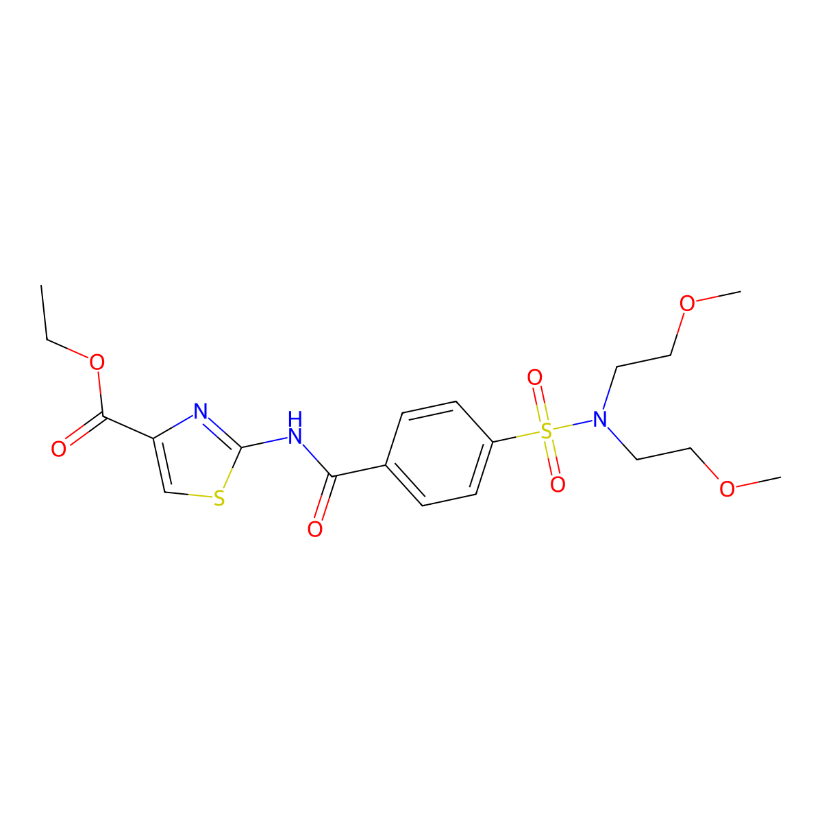 ethyl 2-(4-(N,N-bis(2-methoxyethyl)sulfamoyl)benzamido)thiazole-4-carboxylate molecular structure, CAS 328539-84-0
