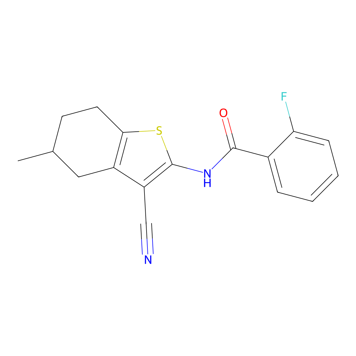 N-(3-cyano-5-methyl-4,5,6,7-tetrahydro-1-benzothiophen-2-yl)-2-fluorobenzamide molecular structure, CAS 328539-87-3