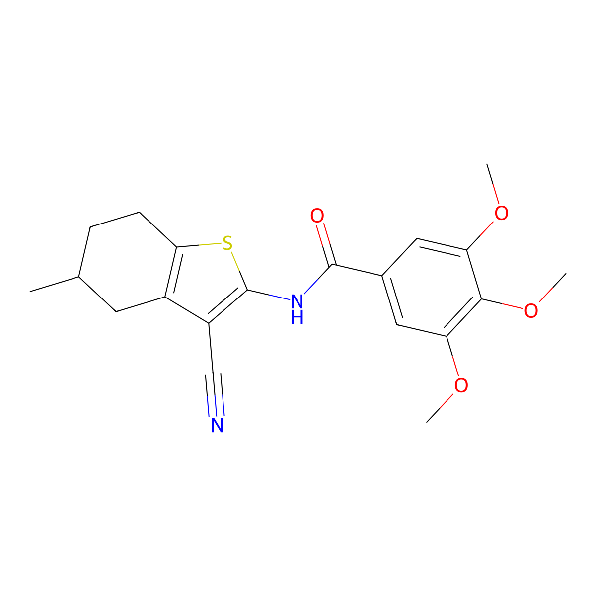 N-(3-cyano-5-methyl-4,5,6,7-tetrahydro-1-benzothiophen-2-yl)-3,4,5-trimethoxybenzamide molecular structure, CAS 328539-90-8