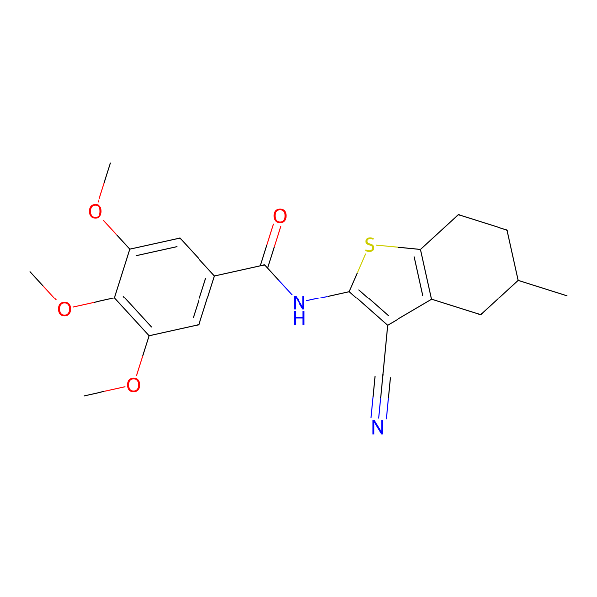N-(3-cyano-5-methyl-4,5,6,7-tetrahydro-1-benzothiophen-2-yl)-3,4,5-trimethoxybenzamide molecular structure, CAS 328539-90-8