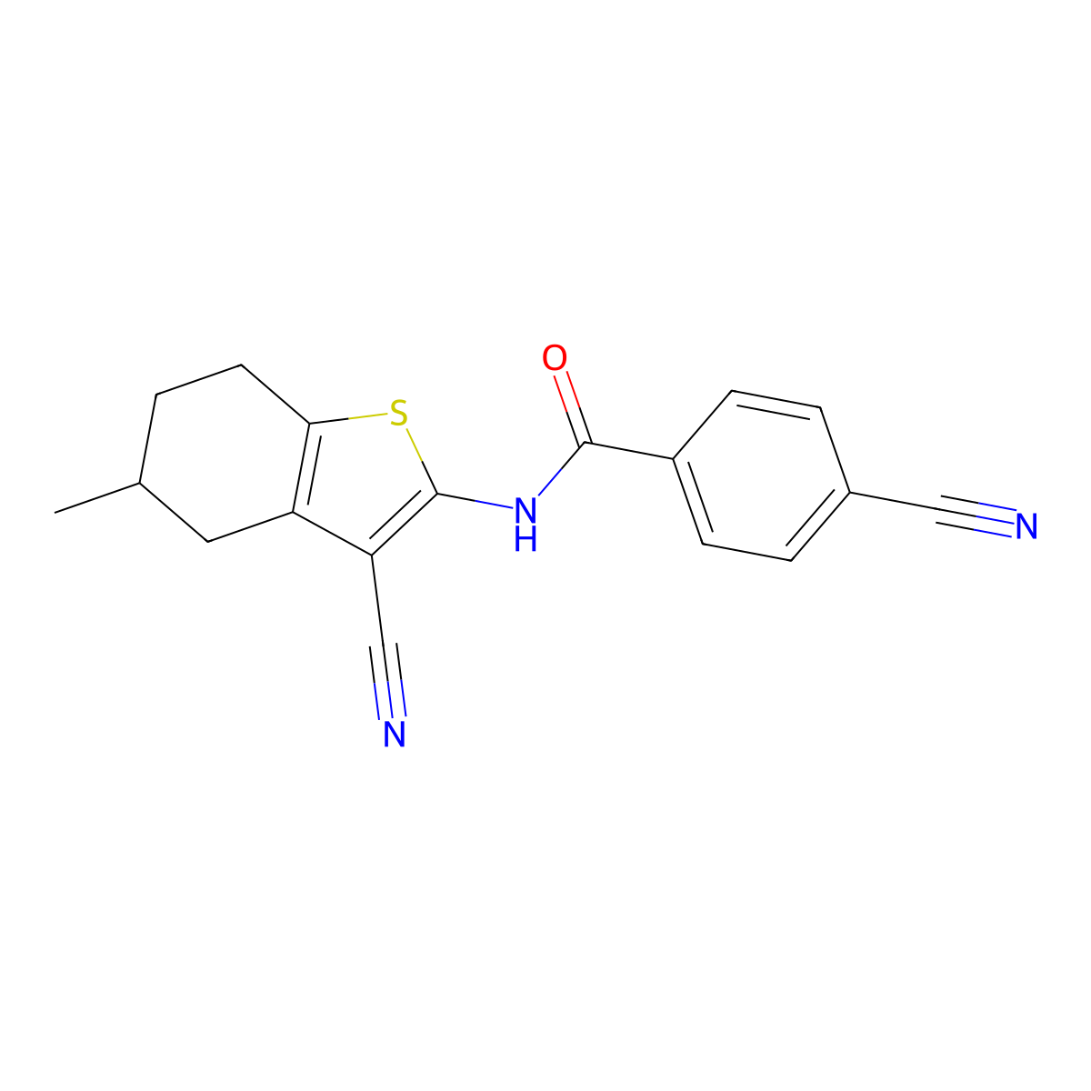 4-cyano-N-(3-cyano-5-methyl-4,5,6,7-tetrahydro-1-benzothiophen-2-yl)benzamide molecular structure, CAS 328539-91-9