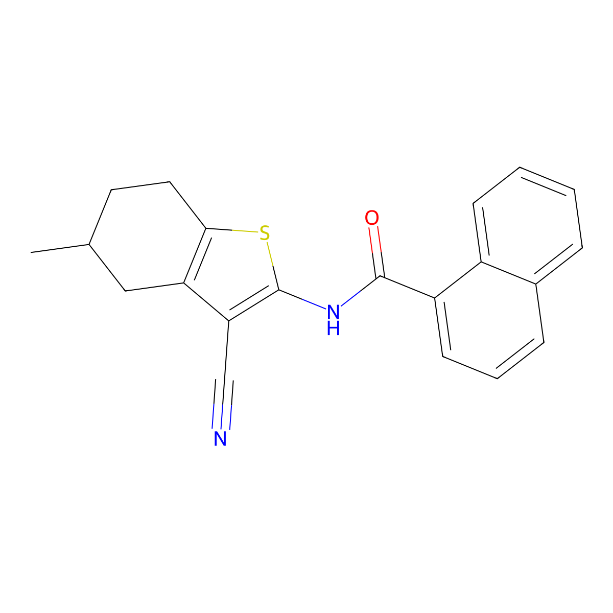 N-(3-cyano-5-methyl-4,5,6,7-tetrahydro-1-benzothiophen-2-yl)naphthalene-1-carboxamide molecular structure, CAS 328539-92-0