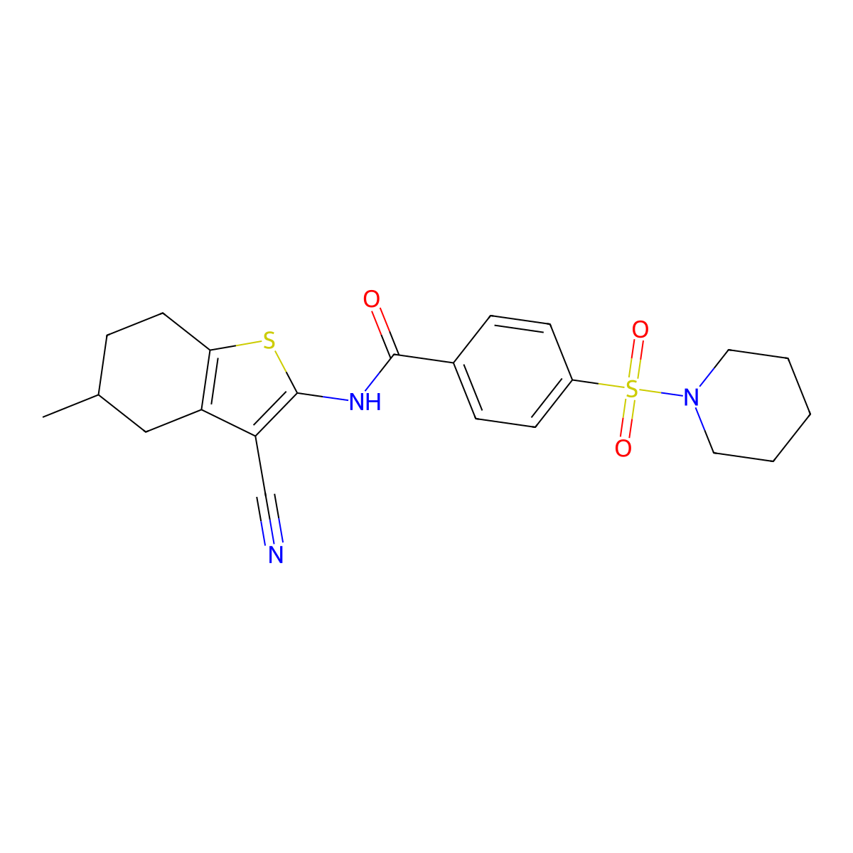 N-(3-cyano-5-methyl-4,5,6,7-tetrahydro-1-benzothiophen-2-yl)-4-(piperidine-1-sulfonyl)benzamide molecular structure, CAS 328539-93-1