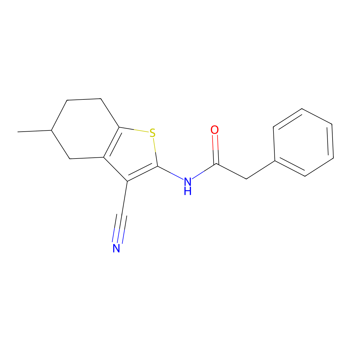 N-(3-cyano-5-methyl-4,5,6,7-tetrahydro-1-benzothiophen-2-yl)-2-phenylacetamide molecular structure, CAS 328539-94-2