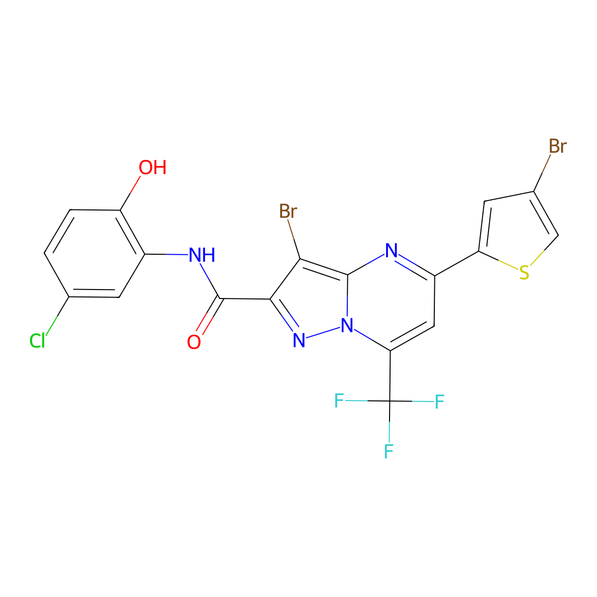 3-bromo-5-(4-bromothiophen-2-yl)-N-(5-chloro-2-hydroxyphenyl)-7-(trifluoromethyl)pyrazolo[1,5-a]pyrimidine-2-carboxamide molecular structure, CAS 328540-44-9