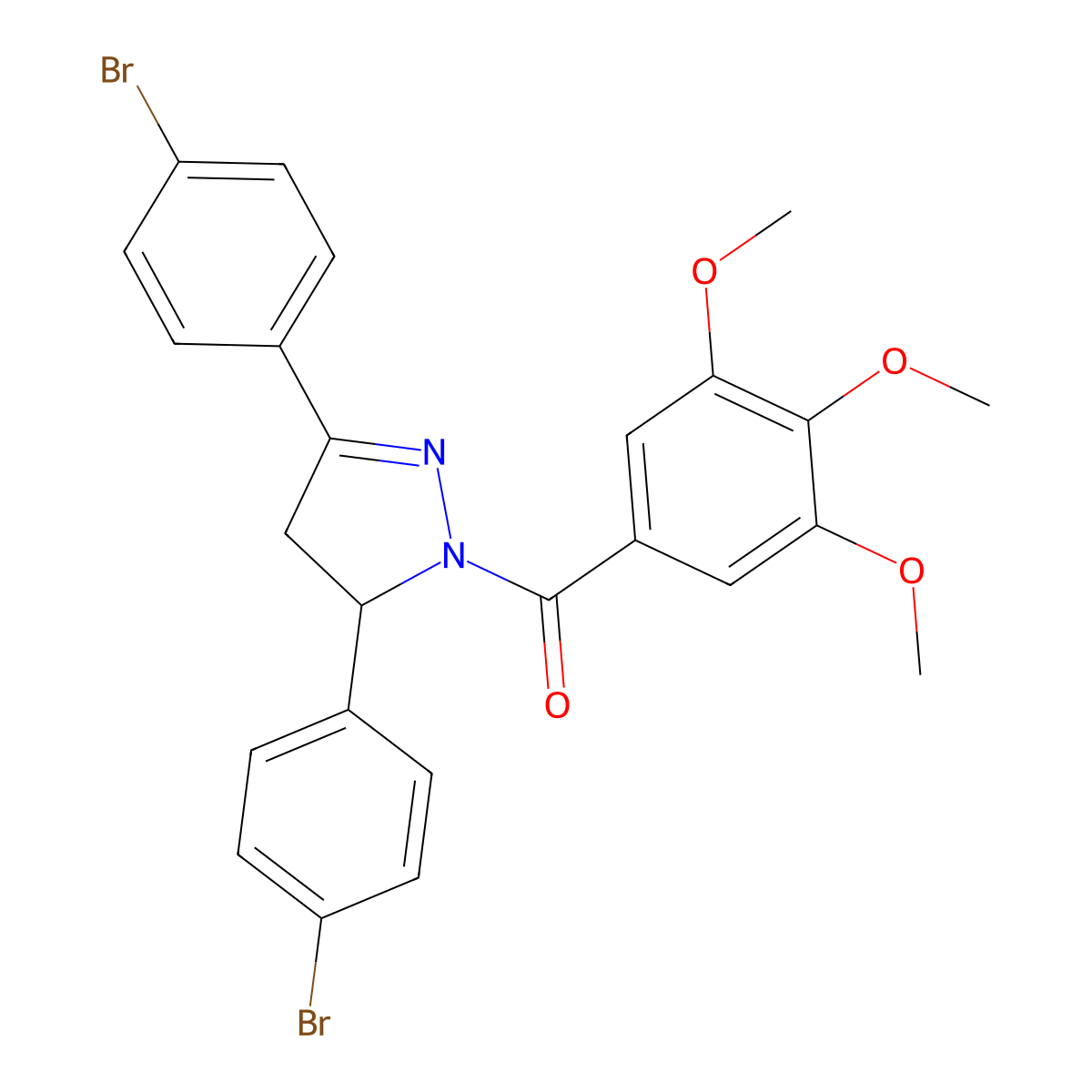 [3,5-Bis(4-bromophenyl)-3,4-dihydropyrazol-2-yl]-(3,4,5-trimethoxyphenyl)methanone molecular structure, CAS 328540-62-1