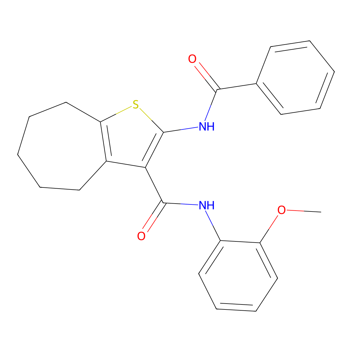 2-(benzoylamino)-N-(2-methoxyphenyl)-5,6,7,8-tetrahydro-4H-cyclohepta[b]thiophene-3-carboxamide molecular structure, CAS 328540-68-7