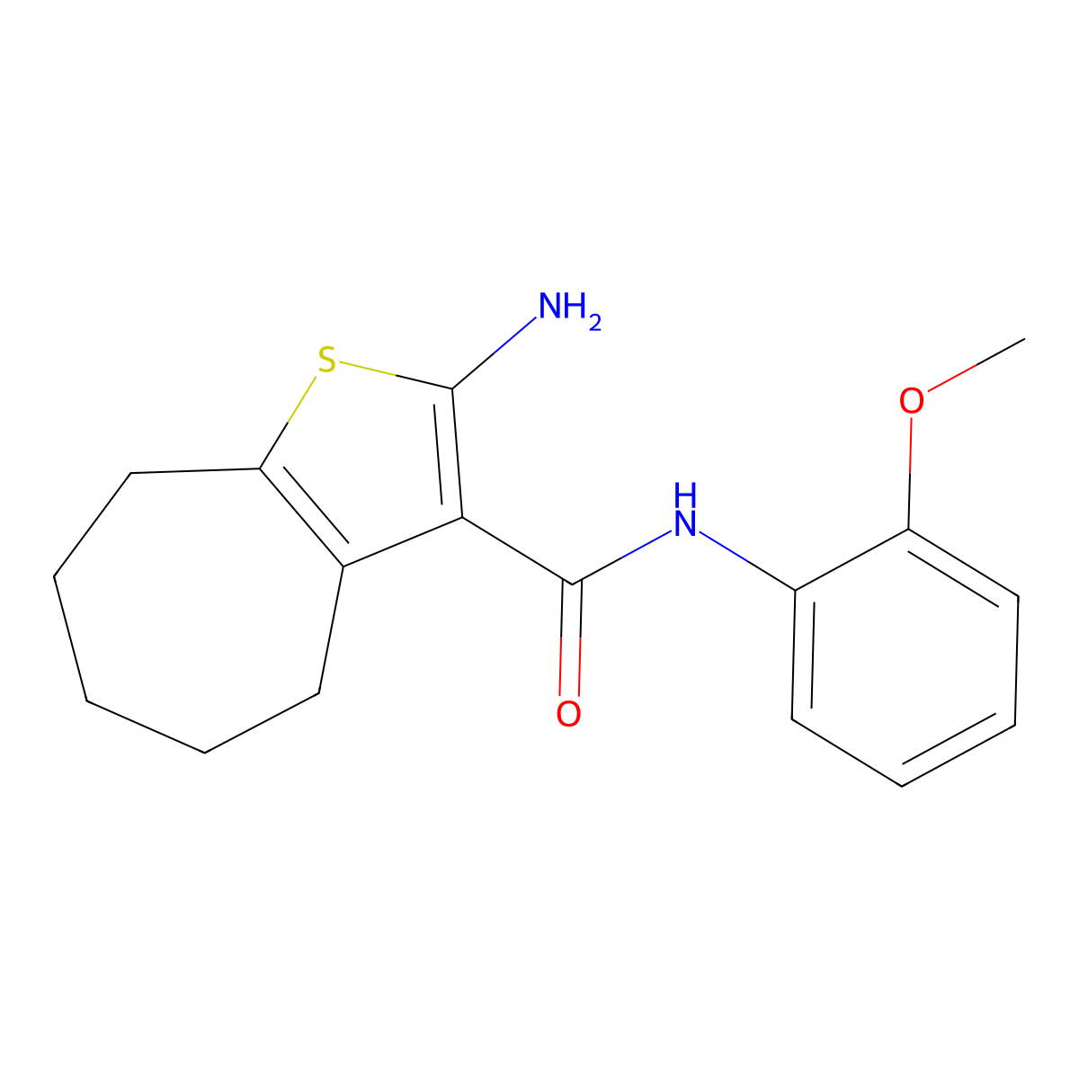 2-amino-N-(2-methoxyphenyl)-5,6,7,8-tetrahydro-4H-cyclohepta[b]thiophene-3-carboxamide molecular structure, CAS 328540-70-1